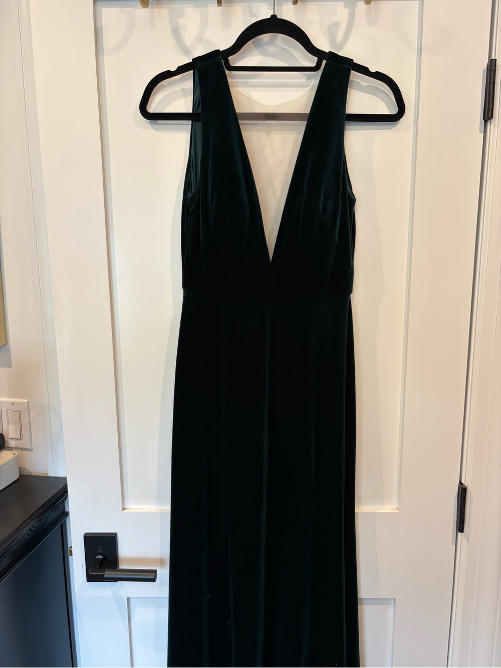 Jenny Yoo Deep Green Velvet Maxi Dress with Plunging V-Neck